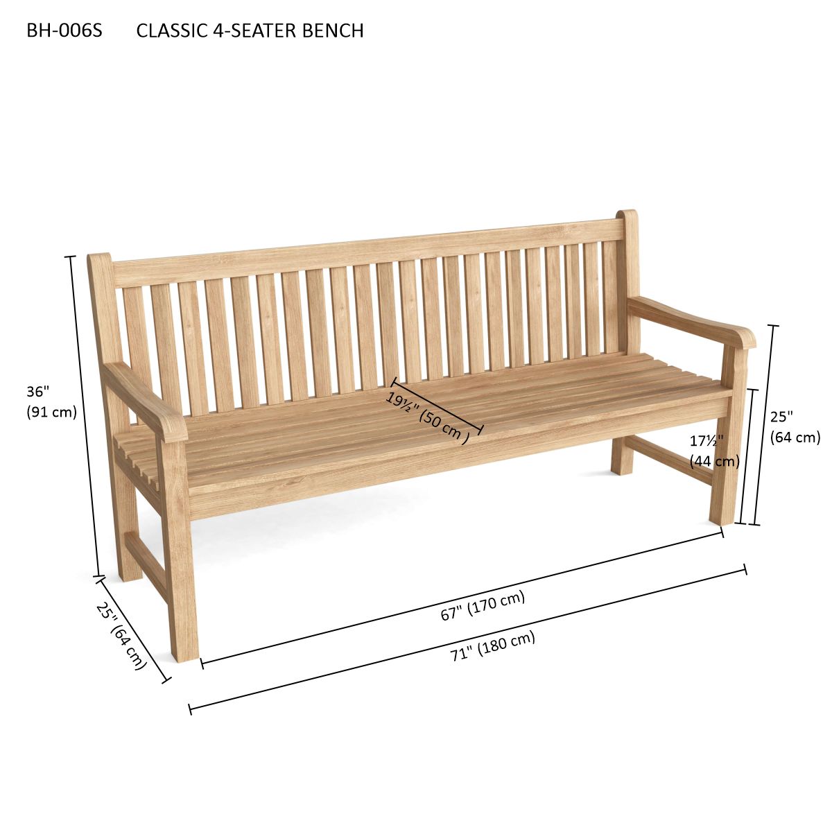Anderson Teak Classic 4-Seater Bench — product image 3 of 3