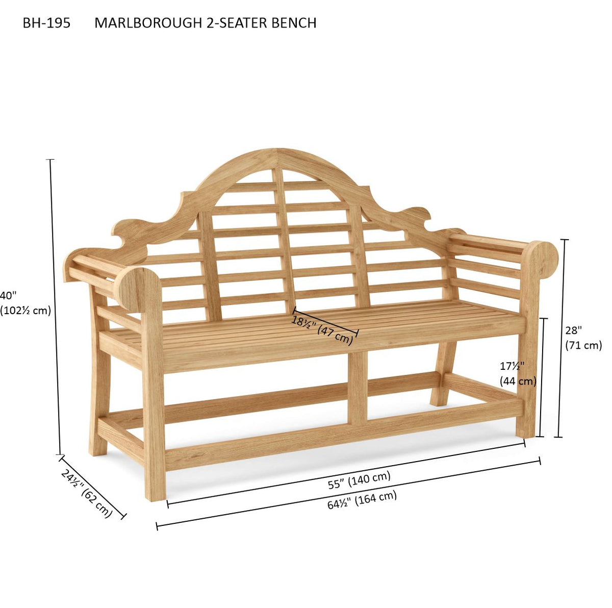 Anderson Teak Marlborough 2-Seater Bench BH-195 — product image 6 of 6
