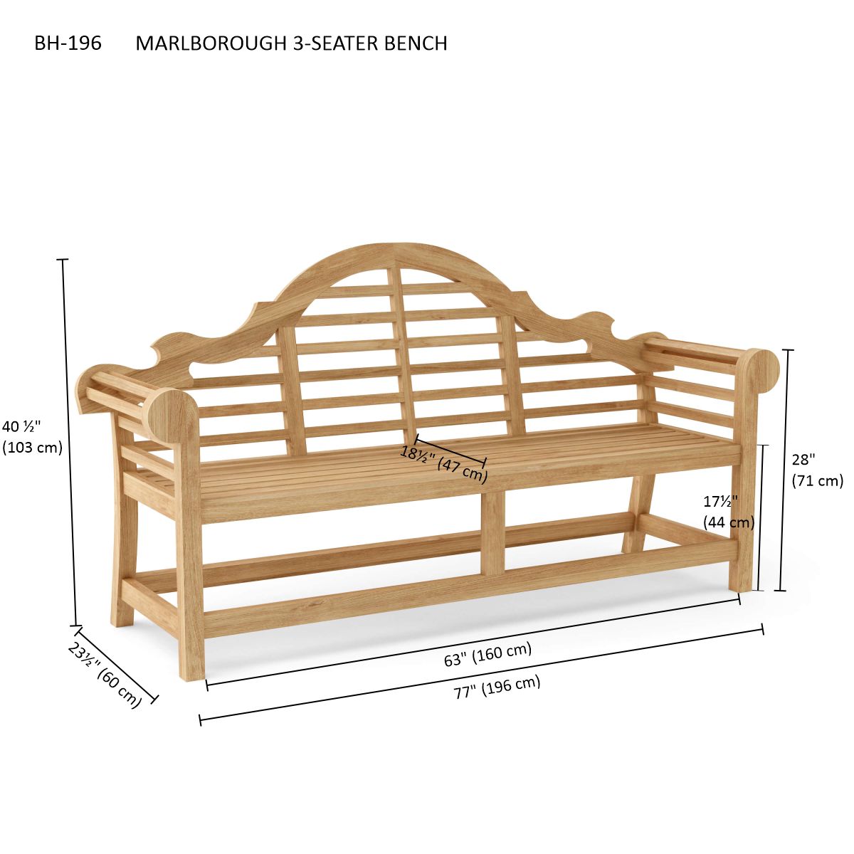 Anderson Teak Marlborough 3-Seater Bench — BH-196 — product image 7 of 7