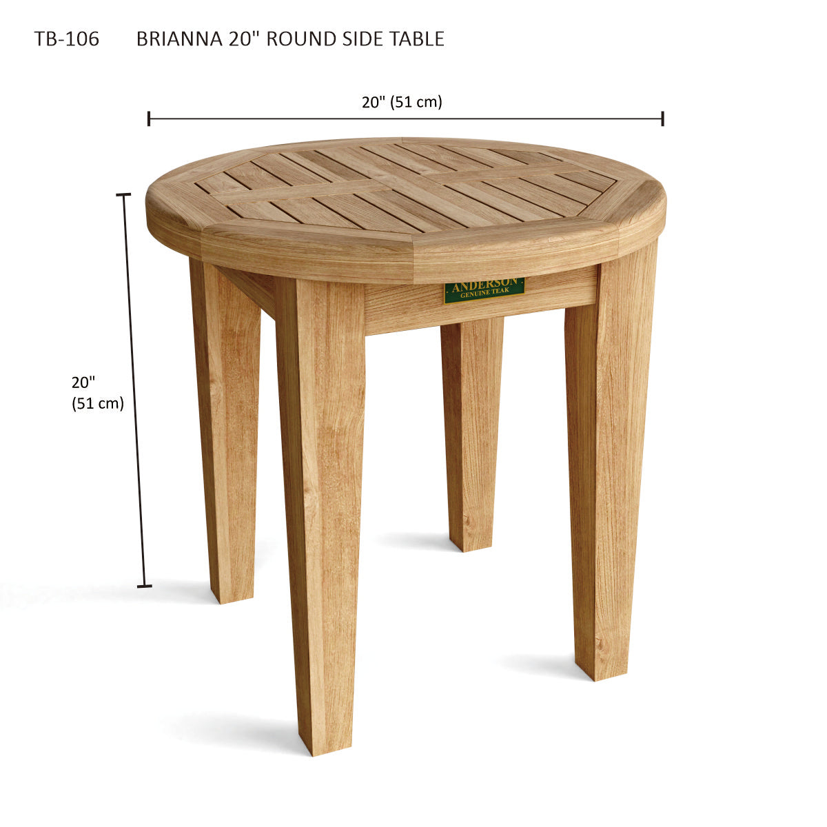 Anderson Teak Brianna 20 in Round Teak Wood Side Table — product image 3 of 3