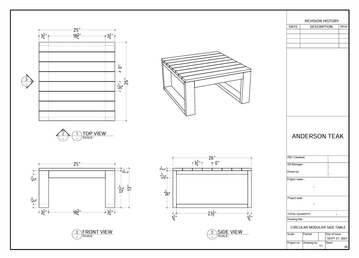 Anderson Teak Straight Side Table TB-808S — product image 3 of 3