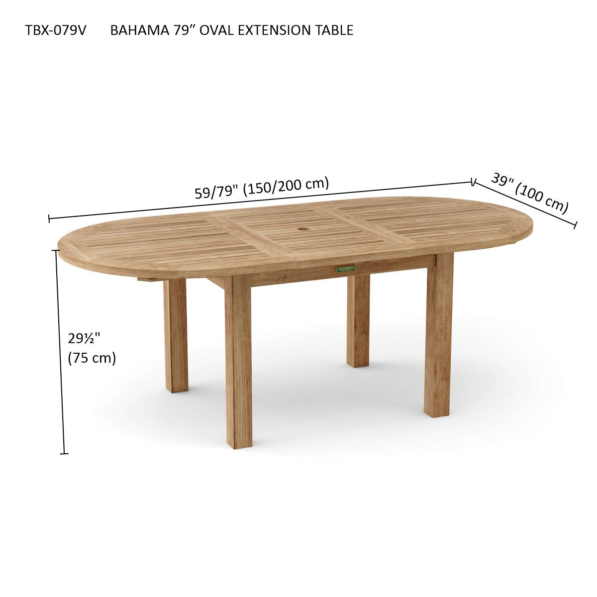Anderson Teak Bahama 78 in Oval Extension Table — product image 5 of 5