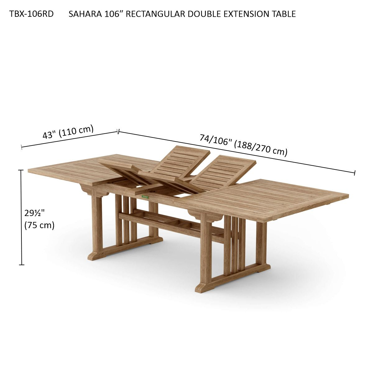 Anderson Teak Sahara 106 in Rectangular Double Extension Table — product image 5 of 5