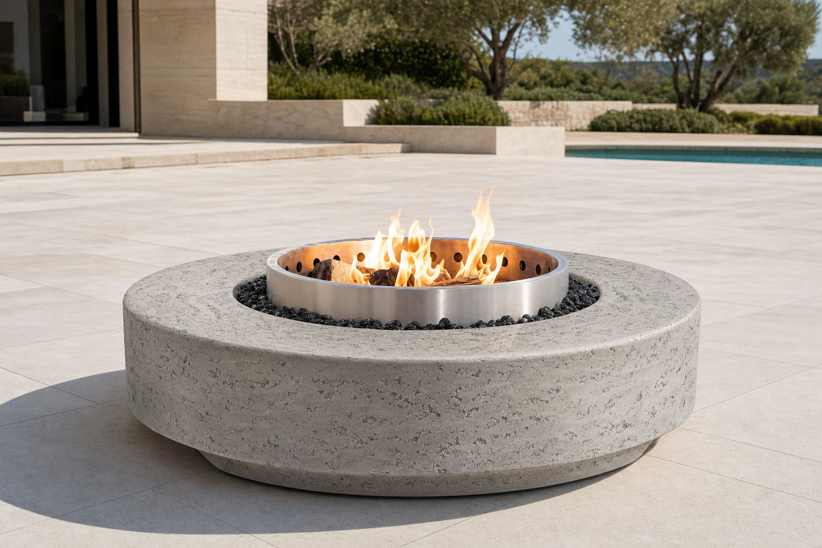 Artemis Smokeless Fire Pit - GFRC Base - Corten Steel Insert - 42" - Ash Lifestyle