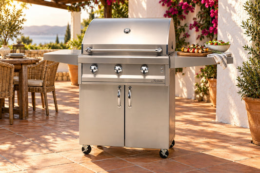Artisan Series 32" Cart Gas Grill ART-32C on a Mediterranean terrace (digital rendering)