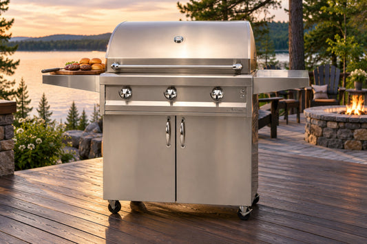 Artisan Series 36" Cart Gas Grill ART-36C on a lakeside deck (digital rendering)