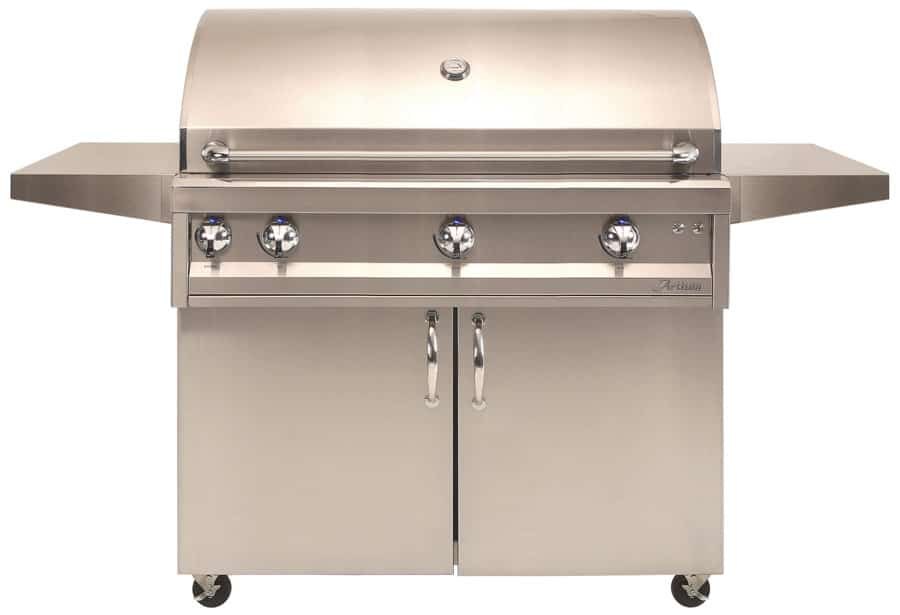 Artisan Professional 42" cart gas grill, freestanding view on stainless steel cart