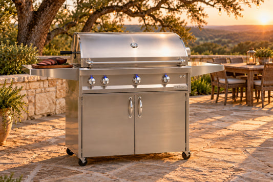 Artisan Professional 42" Cart Gas Grill ARTP-42C on a stone patio (digital rendering)