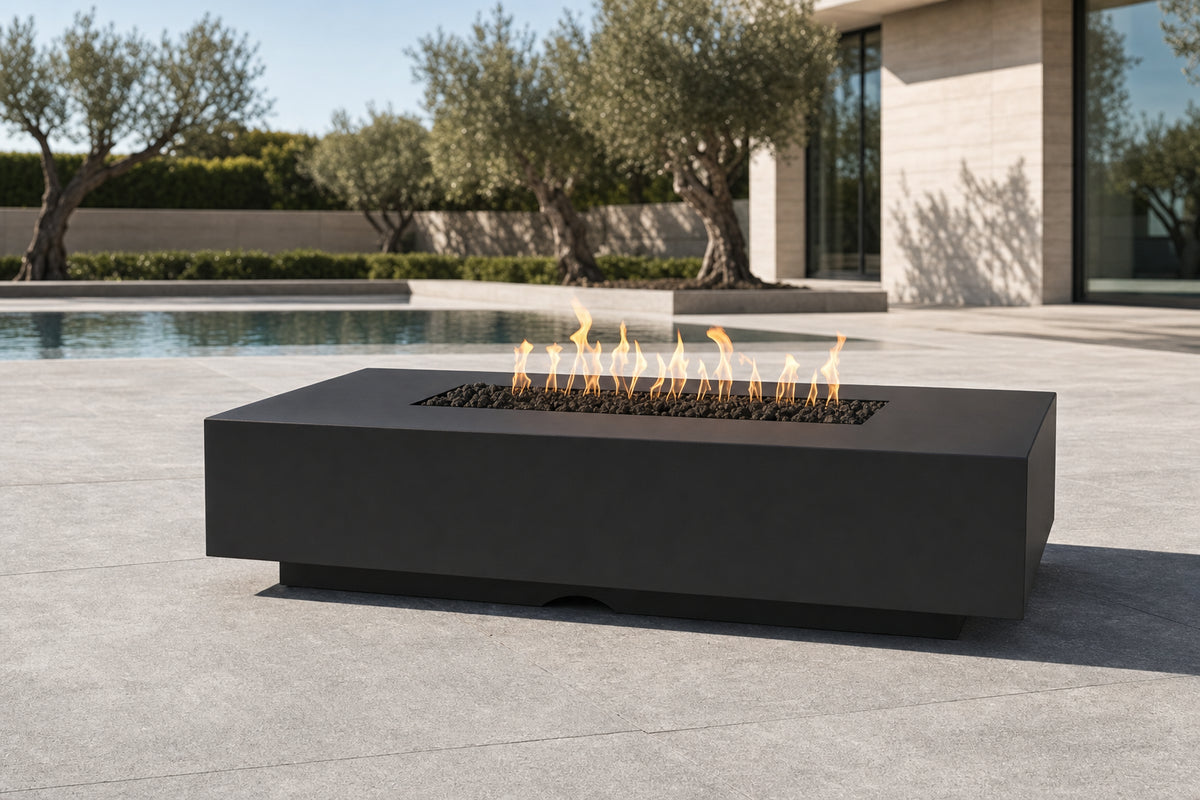 Cabo Linear Fire Pit - Powder Coat - 66" - Matte Black Lifestyle