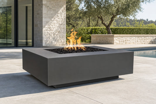 Cabo Square Fire Pit - GFRC Concrete - 36" - Black Lifestyle