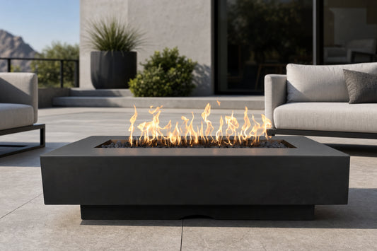 Del Mar Fire Pit - GFRC Concrete - 48" - Black Lifestyle