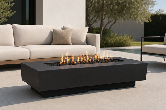 Del Mar Fire Pit - GFRC Concrete - 72" - Black Lifestyle