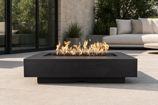Del Mar Fire Pit - GFRC Concrete - 84" - Black Lifestyle