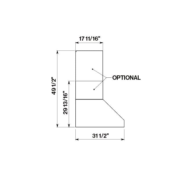Falmec Zeus Outdoor range hood dimension drawing, side view with optional chimney