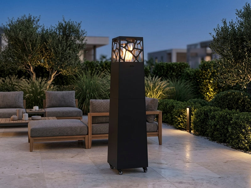 Freestanding Propane Outdoor Gas Fireplace – Modern Fire Column | Planika Pyramid | 28,000 BTU