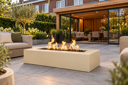 Regal Fire Pit GFRC Concrete by The Outdoor Plus in a garden setting