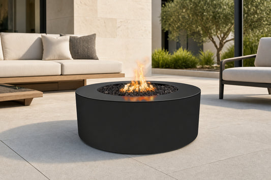 Unity Fire Pit - Powder Coat - 24" Tall - 72" - Gloss Black Lifestyle