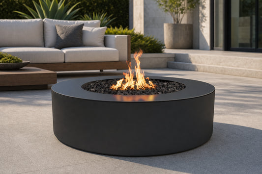 Unity Fire Pit - Powder Coat - 24" Tall - 72" - Gloss Black Lifestyle