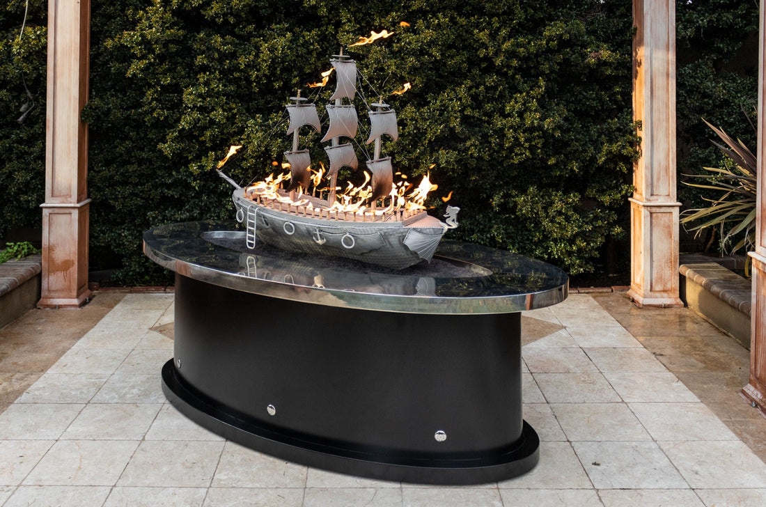 Gas fire table on a luxury patio