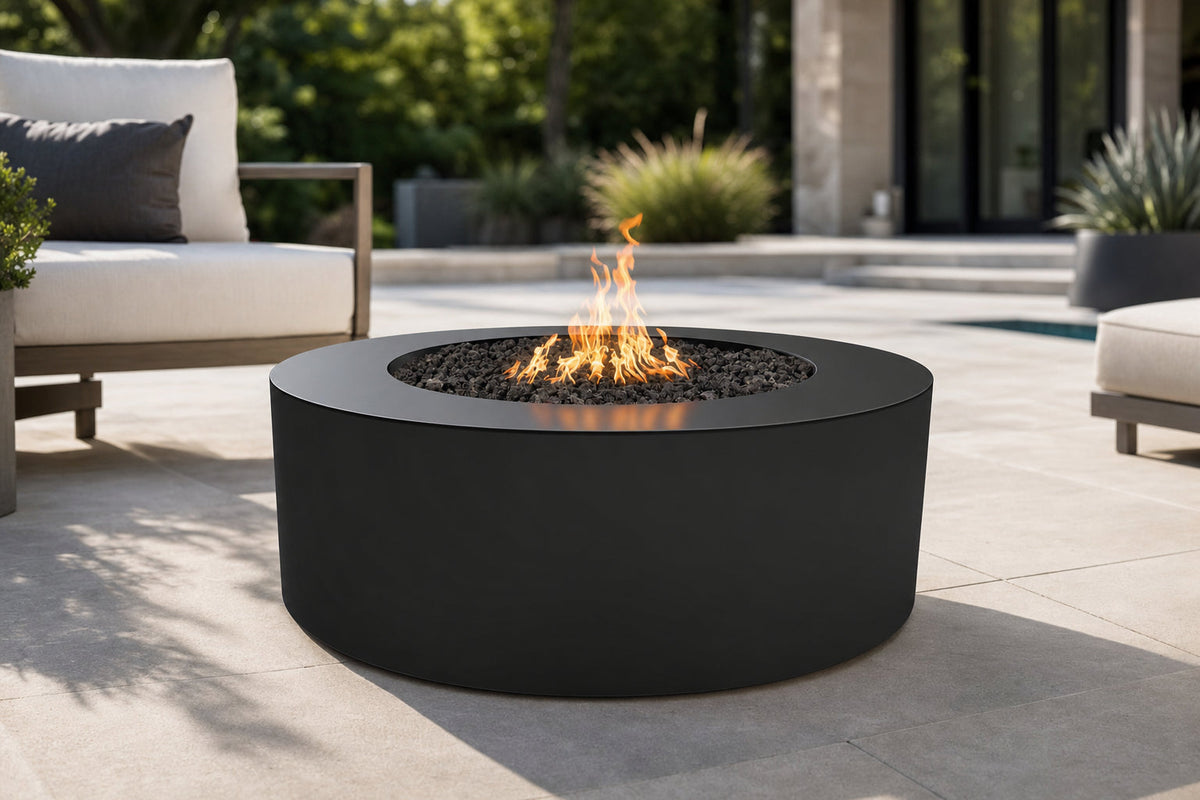 Unity Fire Pit - Powder Coat - 24" Tall - 60" - Gloss Black Lifestyle