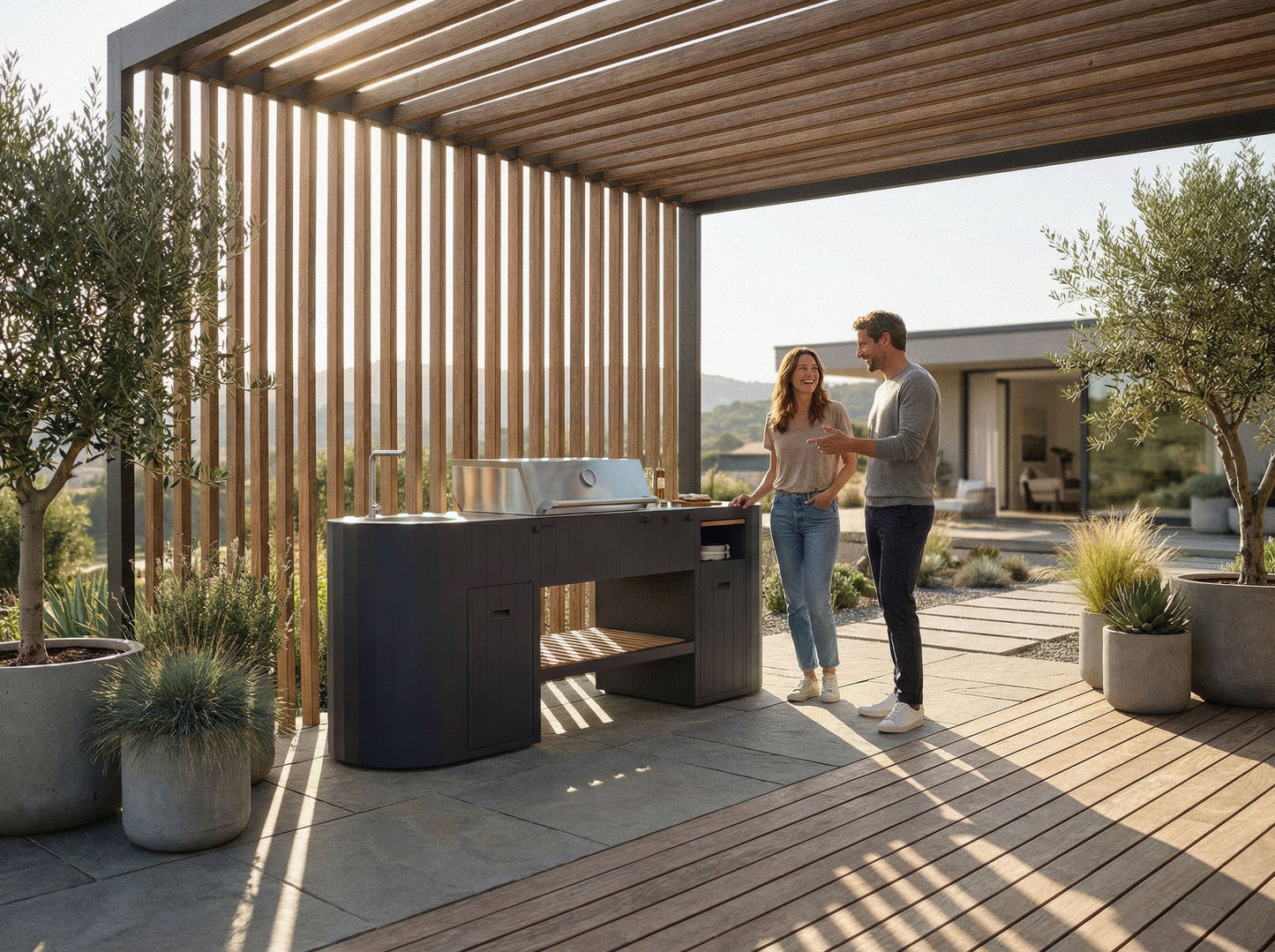 Q-boo OVO GL outdoor kitchen bamboo cutting board detail