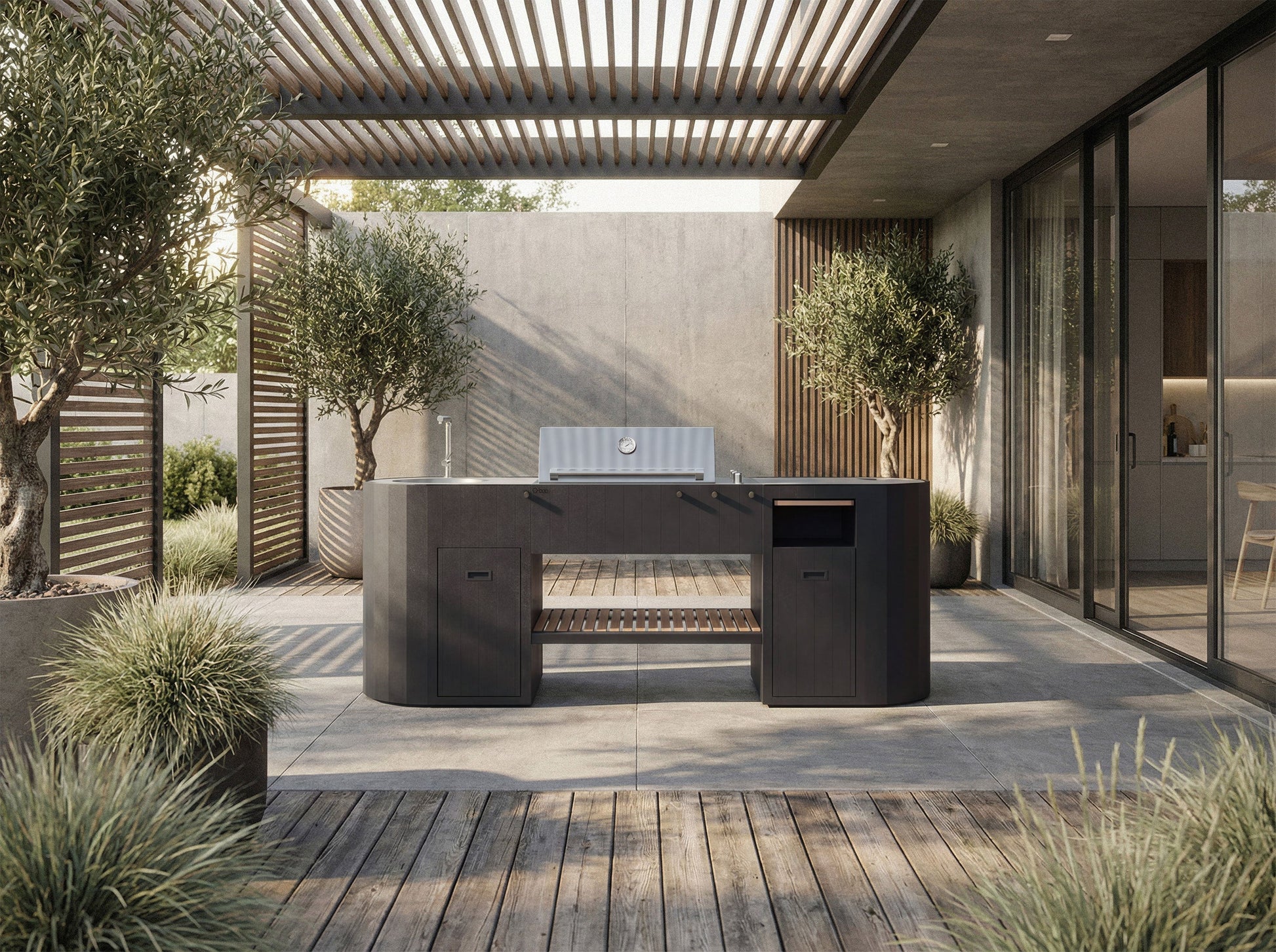 Q-boo OVO GL outdoor kitchen side view with sink