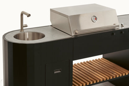 Q-boo OVO GL outdoor kitchen thermopine wood storage shelf
