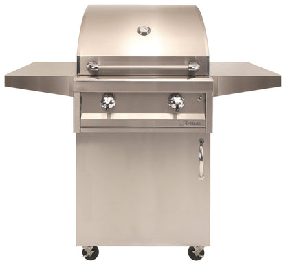 American Eagle 26" cart gas grill, freestanding view on stainless steel cart