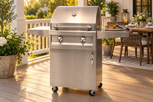 Artisan American Eagle 26" Cart Gas Grill AAEP-26C on a covered back porch (digital rendering)