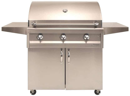 American Eagle 36" cart gas grill, freestanding view on stainless steel cart