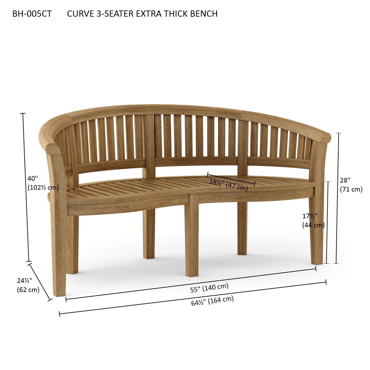 Anderson Teak Curve 3-Seater Bench Extra Thick Wood — product image 8 of 8