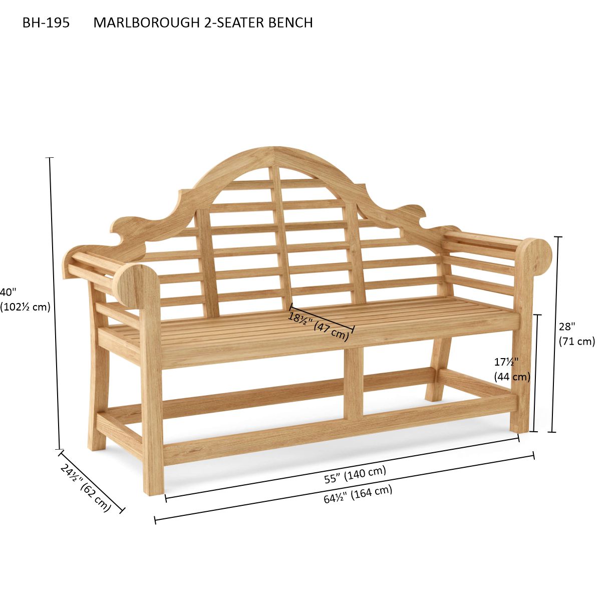 Anderson Teak Marlborough 2-Seater Bench BH-195 — product image 6 of 6