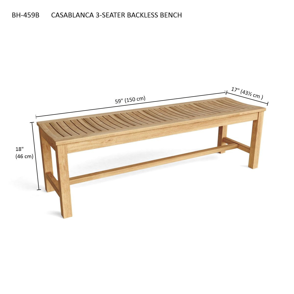 Anderson Teak Casablanca 3-Seater Backless Bench — product image 4 of 4