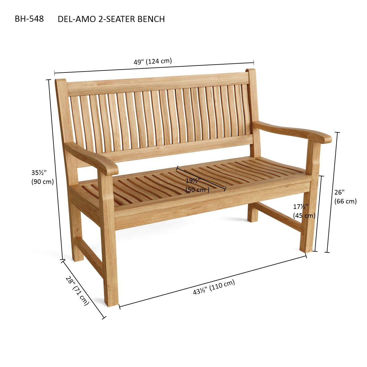 Anderson Teak Del-Amo 2-Seater Bench — product image 3 of 3