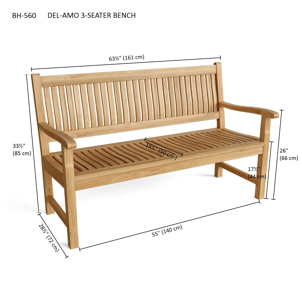 Anderson Teak Del-Amo 3-Seater Bench — product image 3 of 3