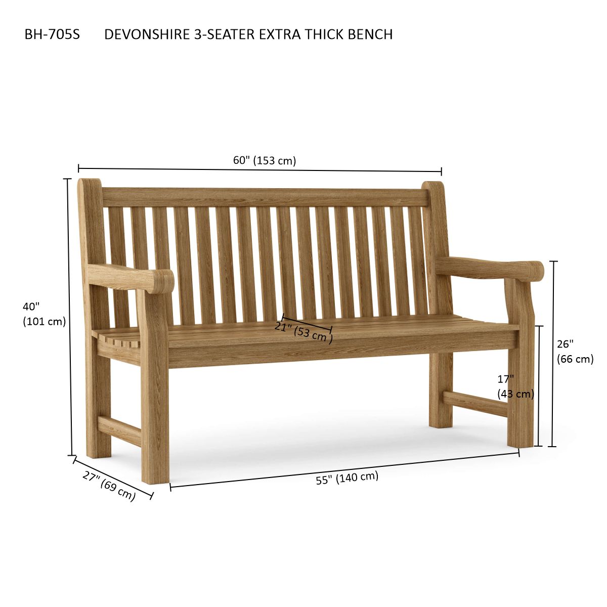 Anderson Teak Devonshire 3-Seater Extra Thick Bench — product image 4 of 4