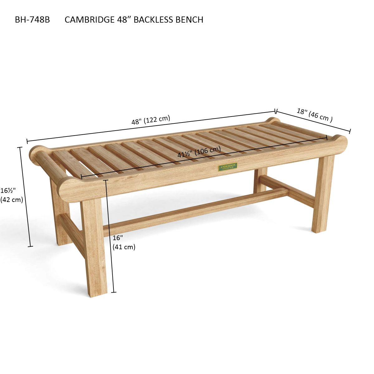 Anderson Teak Cambridge 2-Seater Backless Bench — product image 3 of 3