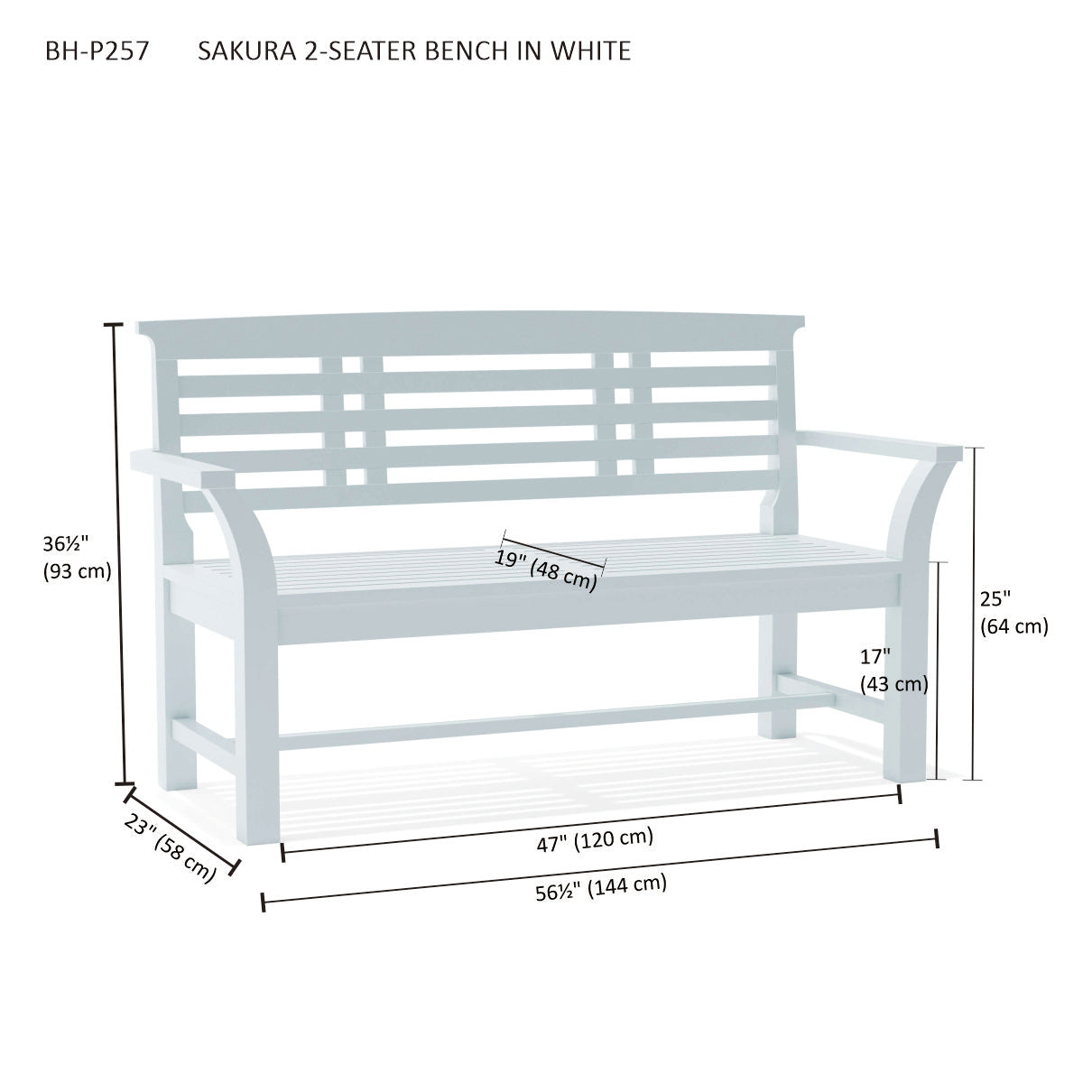 Anderson Teak Sakura 2-Seater Teak Bench in White Finish — product image 8 of 8