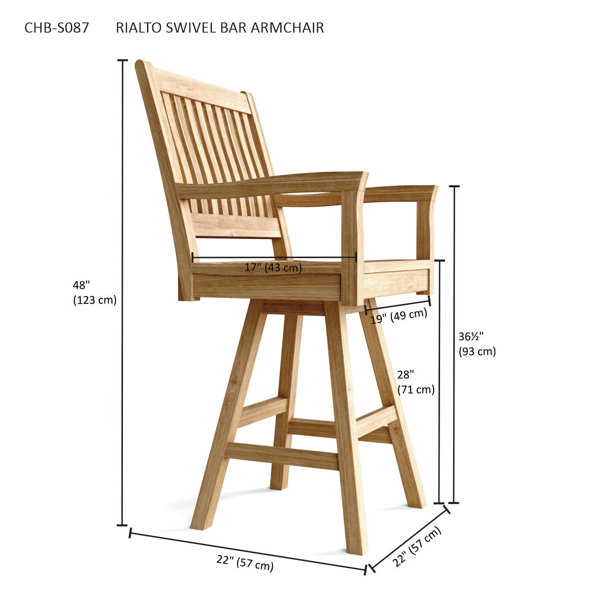 Anderson Teak Rialto Swivel Bar Armchair — product image 4 of 4