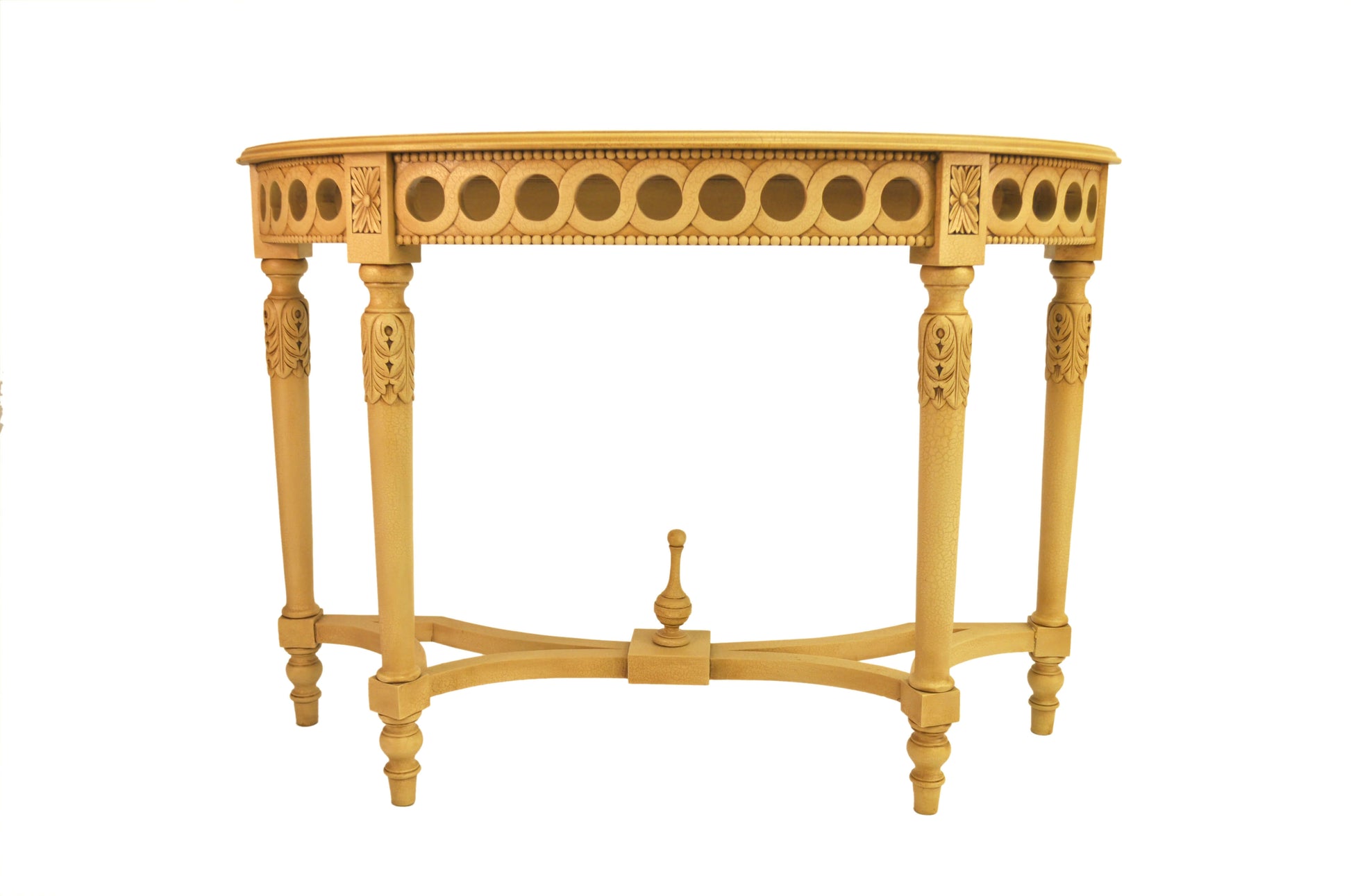Anderson Teak Neoclassical Demilune Console with Crackle Finish Table Top — product image 1 of 3
