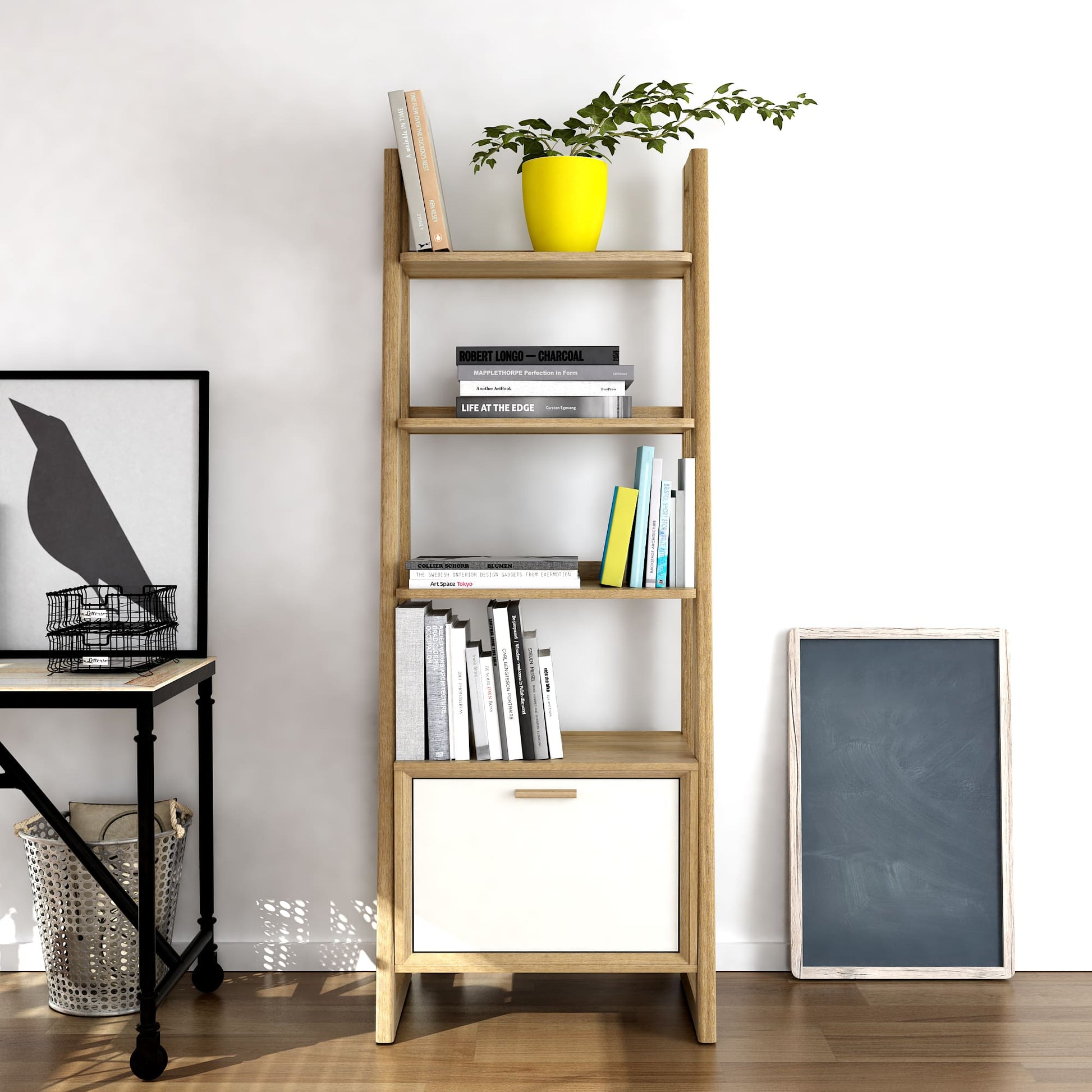 Anderson Teak Kathy Ladder Shelf Bookcase with Storage Door — product image 1 of 7