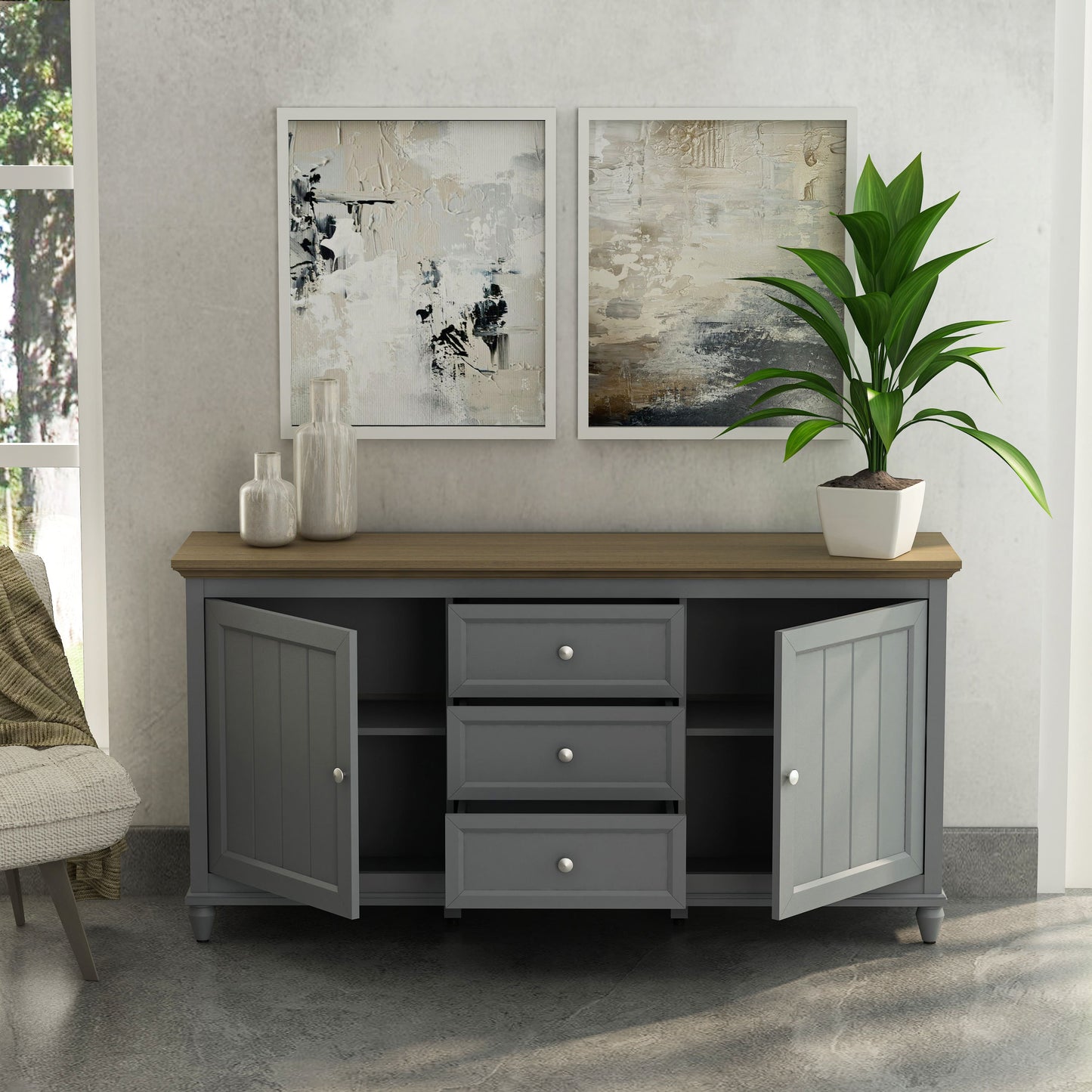 Anderson Teak Chenon Sideboard Grey and Brown — product image 3 of 4