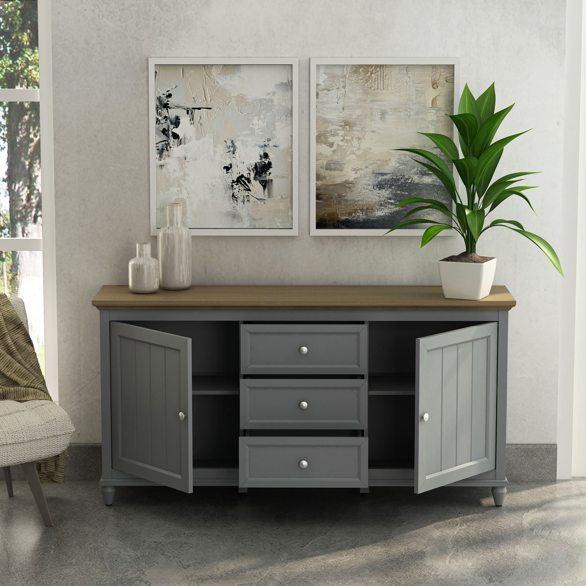 Anderson Teak Chenon Sideboard Grey and Brown — product image 3 of 4