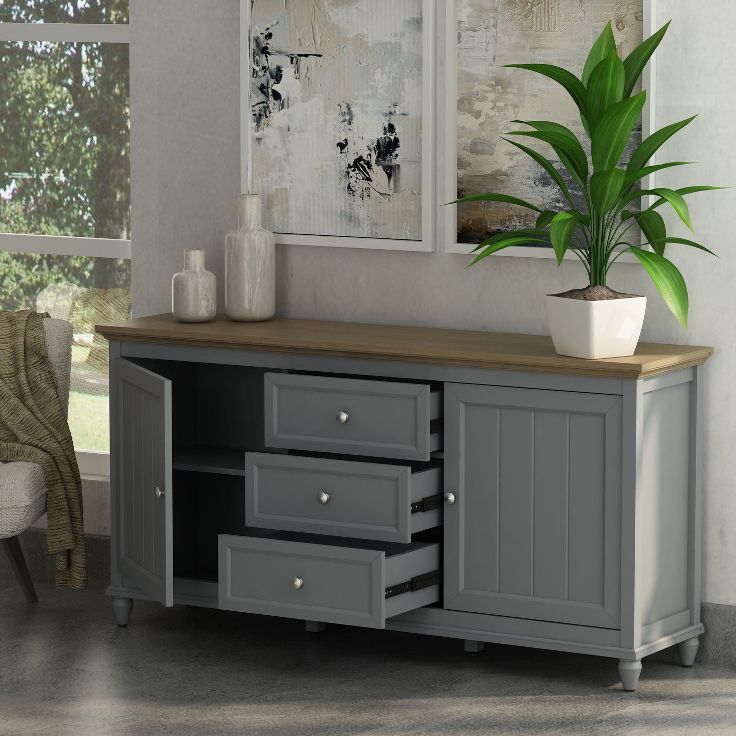 Anderson Teak Chenon Sideboard Grey and Brown — product image 4 of 4