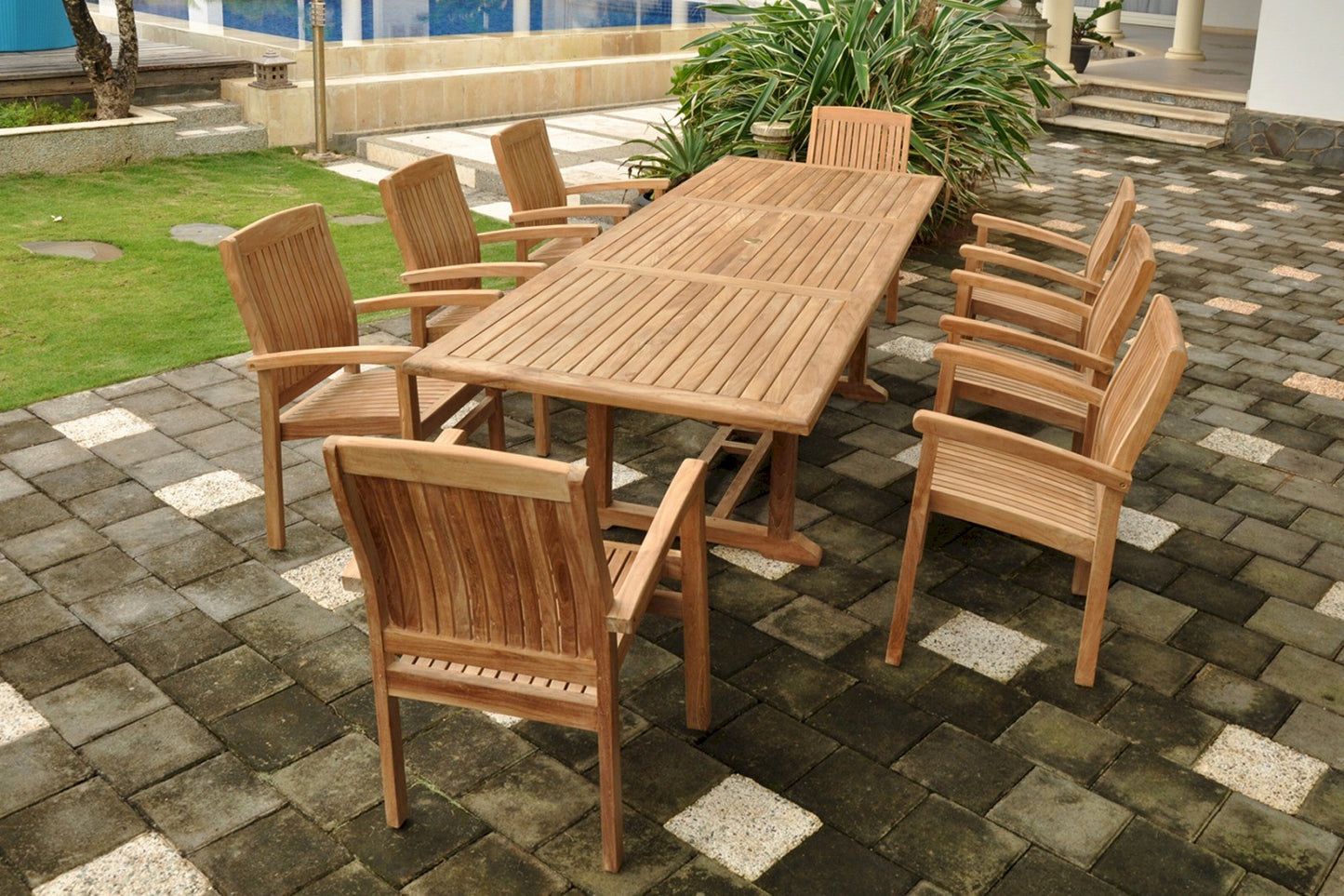 Anderson Teak Bahama Stackable Sahara 9-Piece Rectangular Extension Dining Set — product image 1 of 12