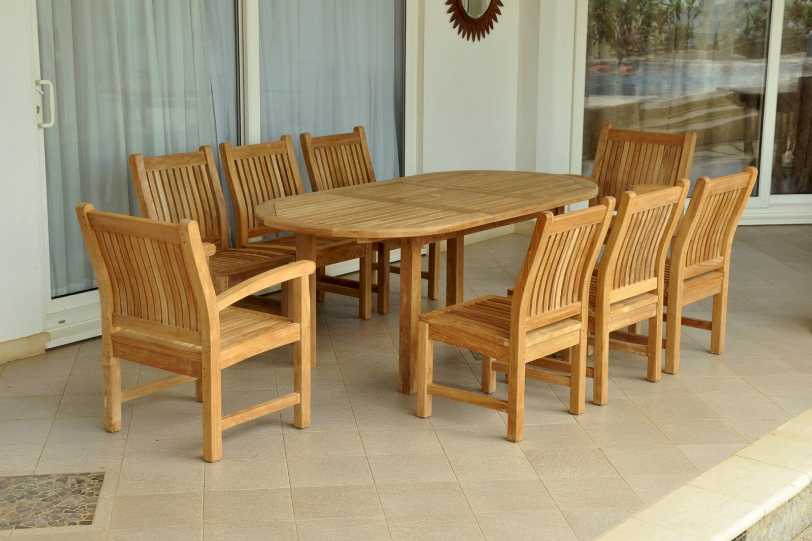 Anderson Teak Bahama Sahara 9-Piece 78-Inch Oval Extension Dining Set — product image 1 of 12