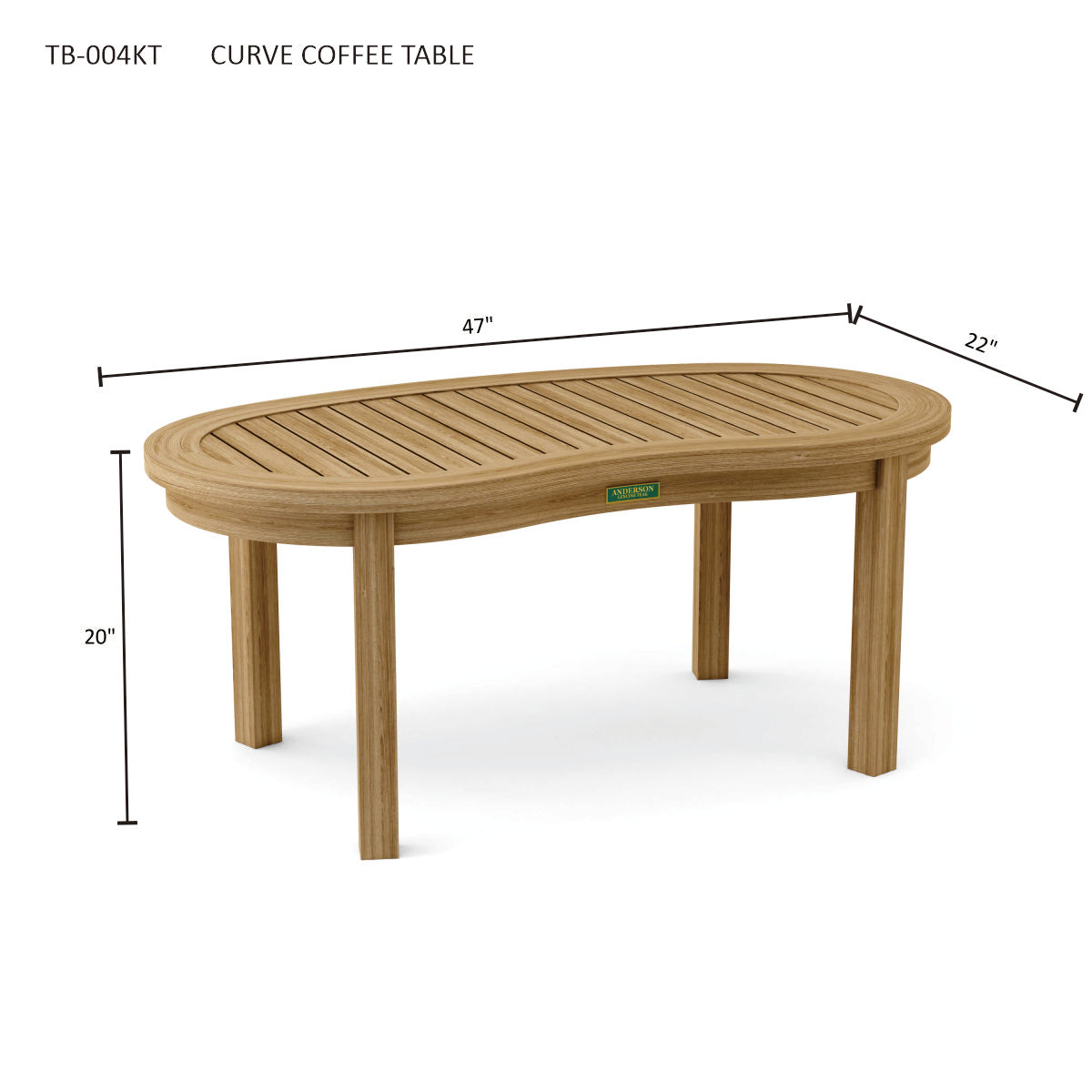 Anderson Teak Kidney Table Curve Coffee Table — product image 4 of 4