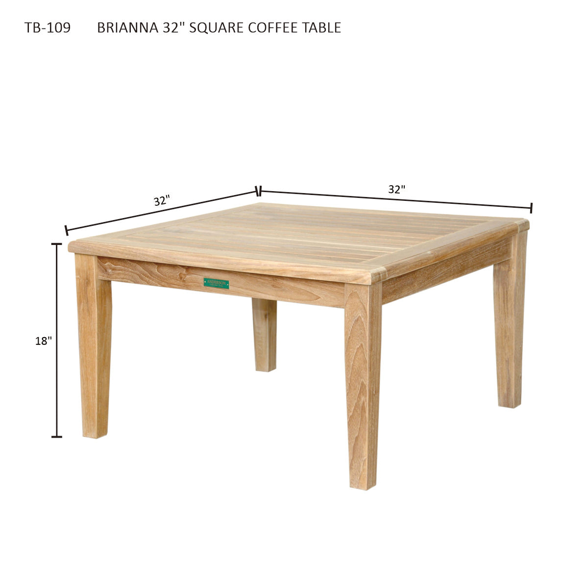 Anderson Teak Brianna 32 in Square Coffee Table — product image 2 of 2