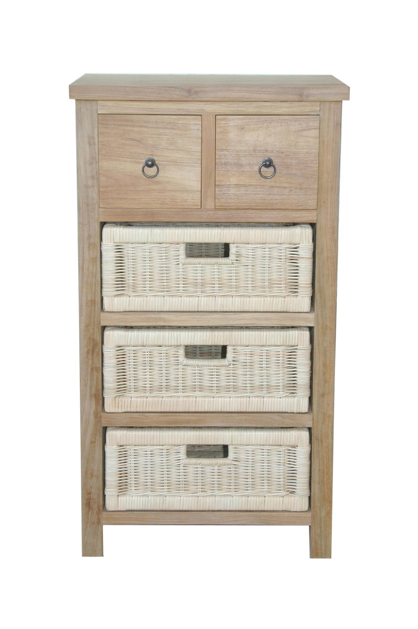 Anderson Teak Safari Occasional Storage Table with Drawer and Rattan Baskets — product image 1 of 7