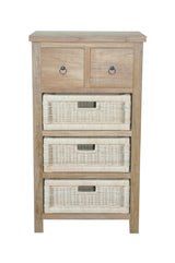 Anderson Teak Safari Occasional Storage Table with Drawer and Rattan Baskets